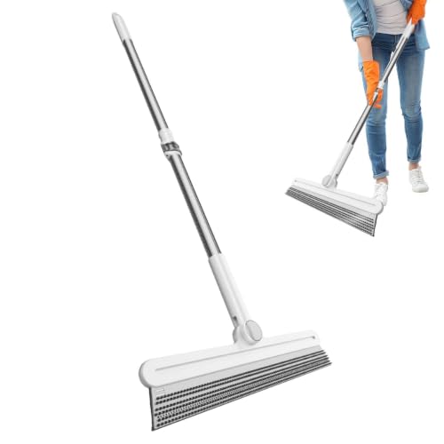 Silicone Squeegee Broom - Broom Squeegee Sweeper, Pole Extendable Double-Sided Cleaner, Floor Wiper Tool with Flexible Edge, Dust Remover for Marble Tiles, Cement Floors, Glass Window, Bathroom