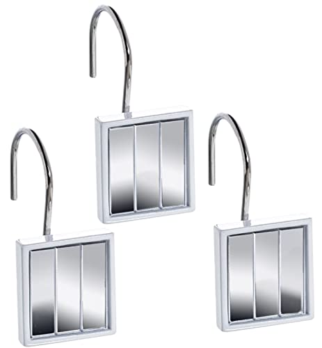 Creative Scents Quilted Mirror White Shower Curtain Hooks - Set of 12 Shower Curtain Rings Durable Sturdy Constructed - Decorative Smooth Gliding Shower Hooks for Shower Curtain - style: Shower Curtain Hooks