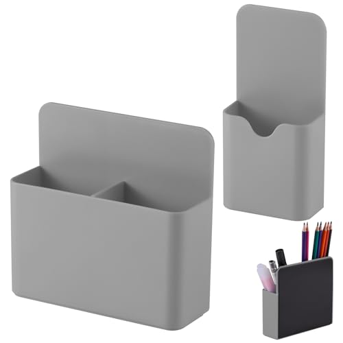 KITANIS Magnetic Pen Holder,2 Pack Magnetic Dry Erase Marker Holder with Generous Compartments,Strong Magnet Storage Marker Pen Pencil Organizer for Refrigerator,Whiteboard,Locker Accessories - color: Grey