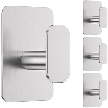 Large Heavy Duty Wall Hooks - 26lb Max, Stainless Steel Adhesive Towel Hooks for Hanging Towel, Coat, Robe, Hat, Sticky Towel Holder for Wall Mount in Bathroom, Shower, Kitchen(Silver, 4 Pack) - color: Silver