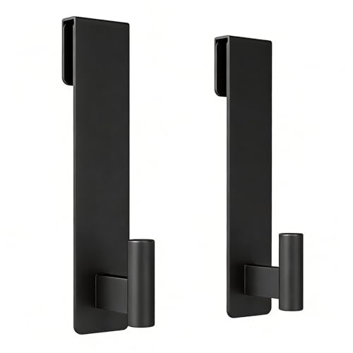 Shower Door Hooks, 7.5 Inch Extended Towel Hooks for Bathroom, Towel Hooks for Shower Glass Door Frameless fit for 3/8" (10mm) Thick, Stainless Steel Towel Hanger, Black, 2 Pack