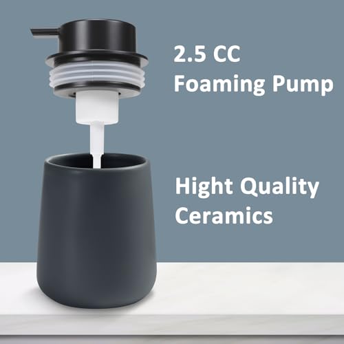 Soap Foaming Dispenser Ceramic with Easy-to-Press Pump Hand Foam Dispenser for Shampoo Bathroom Kitchen 12 oz - color: Foam-grey