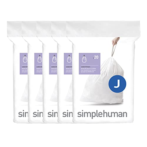 simplehuman Code J 100 Count Custom Fit Liners, Drawstring Kitchen Trash Bags, One-by-One Mess-Free Dispense, Extra Thick & Double Seamed, 50% PCR Plastic, 38-45 Liter / 10-12 Gallon, White - size: 100 Count (Pack of 1)