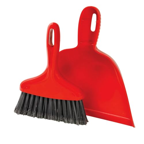 Whisk Broom and Dustpan Set, Red Handle with Black Bristles, Cleaning Combo