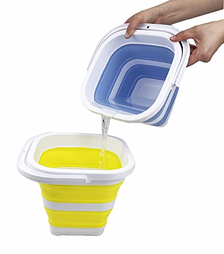 SAMMART Collapsible Rectangular Cleaning Bucket 5L (1.3 Gallon)- Foldable Camping Beach Sand Water Pot Pail- Portable Space Saving Tub for Household, Outdoor Car Washing (Baby Blue + Lemon (Set of 2)) - color: Baby Blue + Lemon (Set of 2)