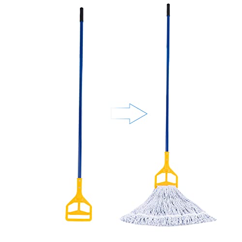 Matthew Cleaning Commercial Quick-Change Iron Mop Handle for Floor Cleaning Heavy Duty Mop Stick Replacement 60inch with Plastic Gripper Wet Mop Handles 6 Packs - color: Yellow Clamp