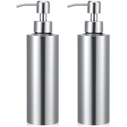 Teenyyou 2 Pcs 11.8 Oz/350 ml Large Stainless Steel Soap Dispenser Countertop Liquid Hand Soap Pump Bottle Rust Proof Metal Dispenser for Countertop Bathroom Kitchen Hand Dish Lotion(Round) - size: 11.8 oz, style: Round