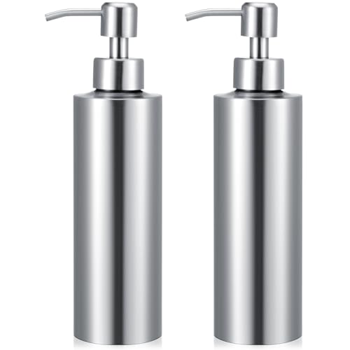 Teenyyou 2 Pcs 11.8 Oz/350 ml Large Stainless Steel Soap Dispenser Countertop Liquid Hand Soap Pump Bottle Rust Proof Metal Dispenser for Countertop Bathroom Kitchen Hand Dish Lotion(Round) - size: 11.8 oz, style: Round