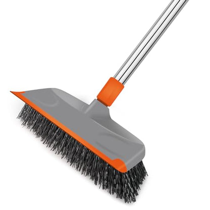 BITOPE Deck Scrub Brush with Long Handle, Heavy Duty Floor Cleaning Scrubber with Stiff Bristles Garage Concrete Cleaner Tool for Cleaning Tile Patio Outdoor Porch Indoor Kitchen Shower Bathroom - style: Orange+Grey