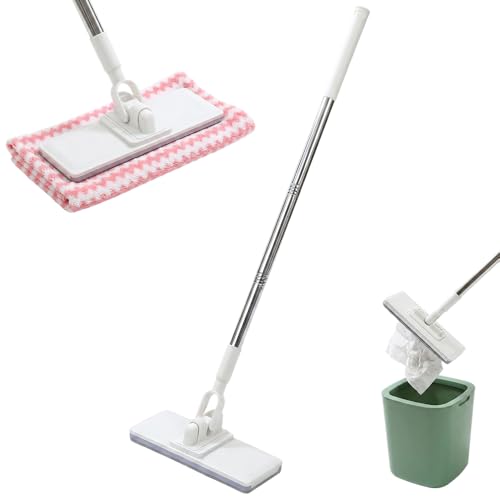 Hands Free Flat Mop, Zero-Touch Hands-Free Dust Cleaner with 38in Handle, Disposable Wet Dry Lazy Pad for Kitchen Bathroom Toilet Corners Wall Window Cleaning (Mini Mop (No Cloths)) - color: Mini Mop (No Cloths)