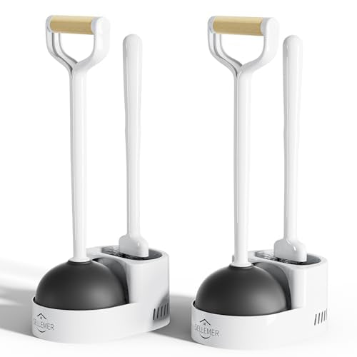 Sellemer 2 in 1 Toilet Brush and Plunger Set, Curved Design Head for Deep Clean, Heavy Duty Toilet Bowl Brush and Plunger Combo with Holder for Bathroom,White, 2 Pack - color: White