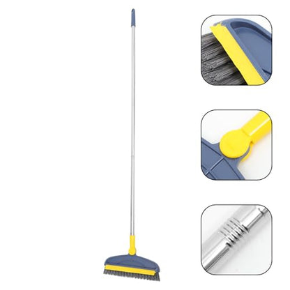 Mipcase Long Handle Floor Scrub Brush for Bathroom and Kitchen, Stiff Bristle Crevice Cleaning Brush with 126cm Extendable Handle, Blue-Yellow Hard Bristle Floor Scrubber for Tile