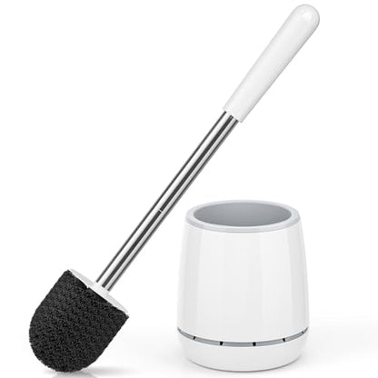 Toilet Brush, Toilet Brush and Holder with 304 Stainless Steel Handle, Space Saving Toilet Bowl Brush for Storage, Durable Bristles Toilet Scrubber for Bathroom Cleaning (1, White)