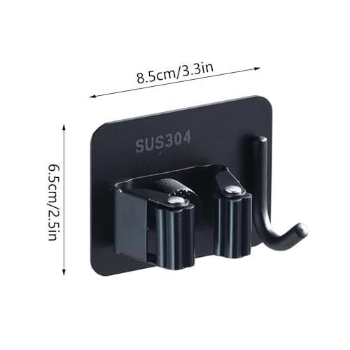 SagaSave Wall Mounted Broom Holder Mop Self-Adhesive Holder Mop Broom Organizer with Hooks Hanger Drill-Free Holder for Bathroom Kitchen - size: 8.5*6.5cm/3.3*2.5in