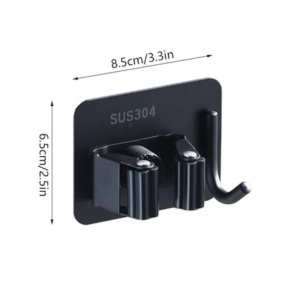 SagaSave Wall Mounted Broom Holder Mop Self-Adhesive Holder Mop Broom Organizer with Hooks Hanger Drill-Free Holder for Bathroom Kitchen - size: 8.5*6.5cm/3.3*2.5in