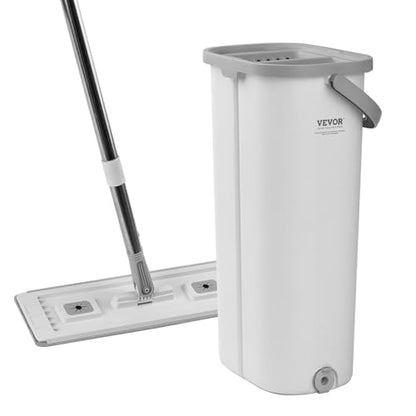 VEVOR Mop and Bucket with Wringer Set, Wet & Dry Use, Flat Mop and Bucket System with 3 Washable Microfiber Pads, Flat Mop with Stainless Steel Handle, Mop Bucket Set for Hardwood Tile Vinyl - style: Flat Mop and Bucket with 3 Pads