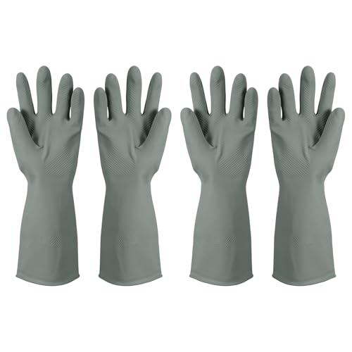 uxcell Rubber Cleaning Gloves, Reusable Household Dishwashing Long Rubber Gloves - color: Grey, size: Large