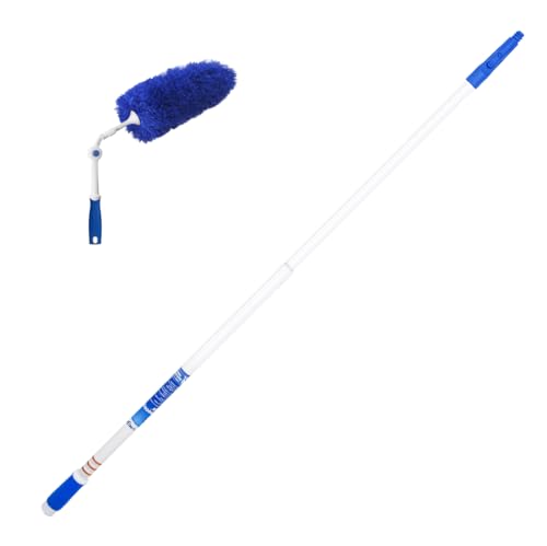 Unger Connect and Clean Microfiber Duster with Pivoting Handle & 4' Steel Telescopic Pole, High-Access Dusting and Cleaning, Dusting Tools, Cleaner Tool for Windows, TVs, Moldings, Cabinets