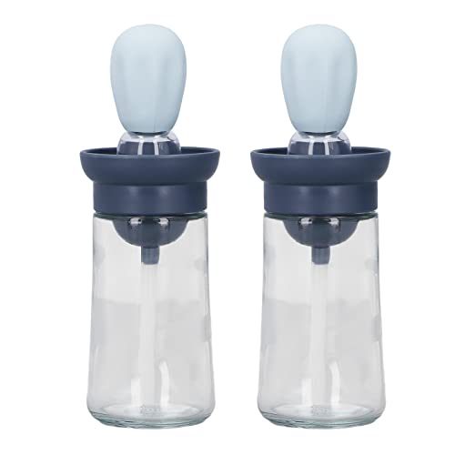 2pcs Oil Container with Silicone Brush Oil Dispenser Bottle for Kitchen Grilling Baking Cooking (Blue) - color: Blue