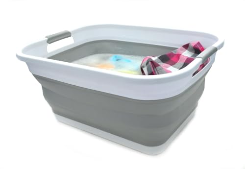 SAMMART 41L (10.8 gallon) Collapsible Plastic Laundry Basket-Foldable Pop Up Storage Container/Organizer-Portable Washing Tub-Space Saving Hamper, Water capacity: 32L (8.4 gallon) (Rectangular, Grey) - color: Grey