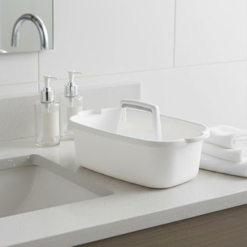 Qianly Cleaning Bin Large Capacity Utility Tool Basket Wear-Resistant Handled Storage Tote for Cleaners, Under Sink, White - color: White