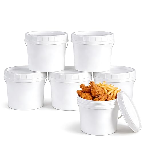6 Pack 1 Gallon Plastic Buckets with Screw Lids & Handle, Food Grade Storage Containers for Kitchen, Freezer - Reusable White Plastic Bucket Set (White, 6pack 1Gal) - color: White, size: 6pack 1Gal