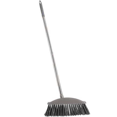 Ciieeo Heavy-Duty Broom, Stainless Steel Broom with Long Handle Floor Sweeping Brooms Wide Angle Outdoor Brooms for Shower Cleaning Patio Kitchen Grout Grey