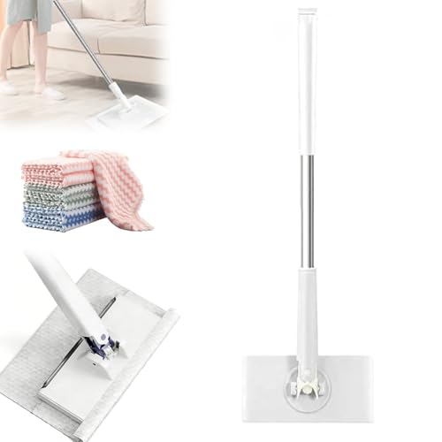 Planvisi Mop, Clip-to-Grip Floor Mop, Snap Grip Mini Mops, Retractable Gap Cleaner Flat Mops with Locking Head & Sweeping Cloths, Long Handle Mopping Sweeper Stick for Floors (28in-W+ Cloth*10) - color: 28in-w+ Cloth*10