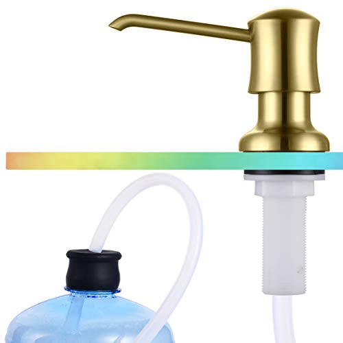 Sink Soap Dispenser for Kitchen Sink Brushed Gold Upgrade with 40" Silicone Kitchen Soap Extension Hose, Connect to Your Soap Bottle Directly - color: Brushed Gold, size: with Tube Kit