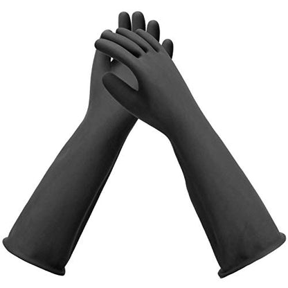 Black Rubber Gloves Extra Large, 22" Long Chemical Resistant Gloves, Waterproof Reusable Dishwashing Household Cleaning Safety Work Heavy Duty Industrial Rubber Glove, 1 Pair XXL - color: Reversible, Black+black, size: XXL-1Pair