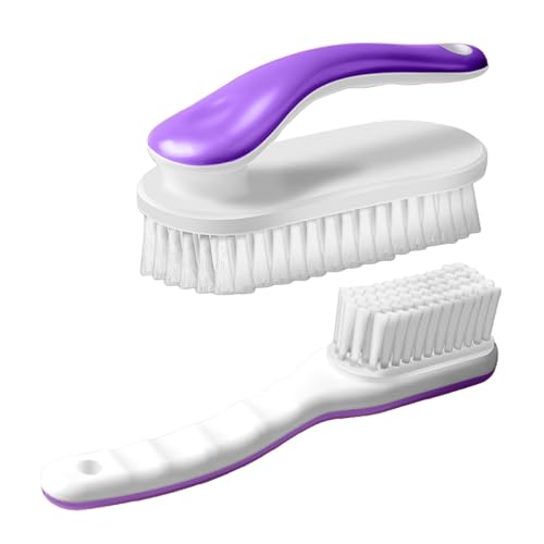 2Pack Shoe Cleaning Brush Household Laundry Clothes Scrubbing for Stains Bathroom Ergonomics Grip Easy Hold (2, Purple) - color: Purple
