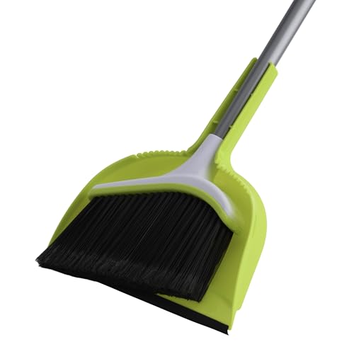 Casabella Basics 2-Piece Angled Broom and Dustpan Set, 44" Angled Broom with Long Handle and Dustpan, Silver/Green - color: Silver/Green