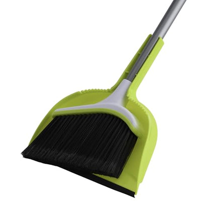 Casabella Basics 2-Piece Angled Broom and Dustpan Set, 44" Angled Broom with Long Handle and Dustpan, Silver/Green - color: Silver/Green
