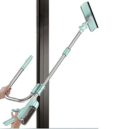 Window Cleaner Tool Kit with Telescopic U Shaped Pole,Squeegee for Window Washing,Water Sprayable,Rotatable Cleaning Head,Clean Inside and Outside Windows Without Leaving Dead Ends