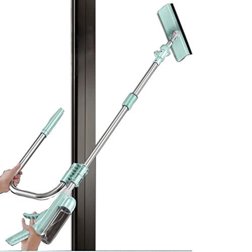 Window Cleaner Tool Kit with Telescopic U Shaped Pole,Squeegee for Window Washing,Water Sprayable,Rotatable Cleaning Head,Clean Inside and Outside Windows Without Leaving Dead Ends