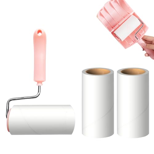 Lint Roller Remover with 180 Sheets, Pet Hair Remover Extra Sticky Roller Hair Dust Remover for Clothes, Furniture, Travel Household 1 Handle+3 Rollers Dog &Cat Hair Removal Pink - size: 3.9 inch Pink