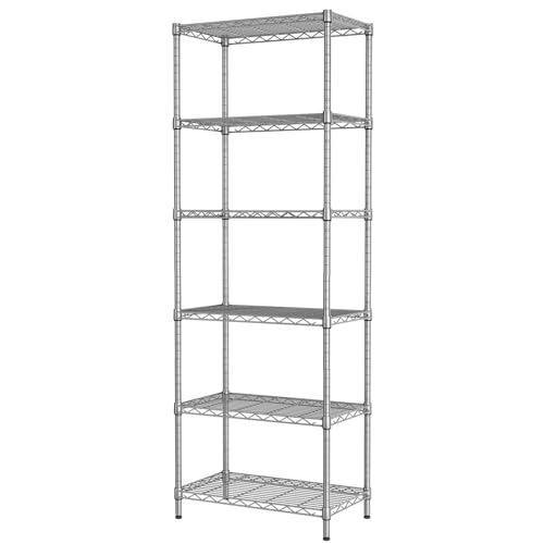 SINGAYE 6 Shelf Wire Shelving Unit Adjustable Metal Shelves Standing Bathroom Organizers and Storage Wire Closet Metal Pantry Kitchen 12" DX22 W 69.5" H Gray - color: Grey, size: 6 Tier 12"Dx22"Wx69.5"H