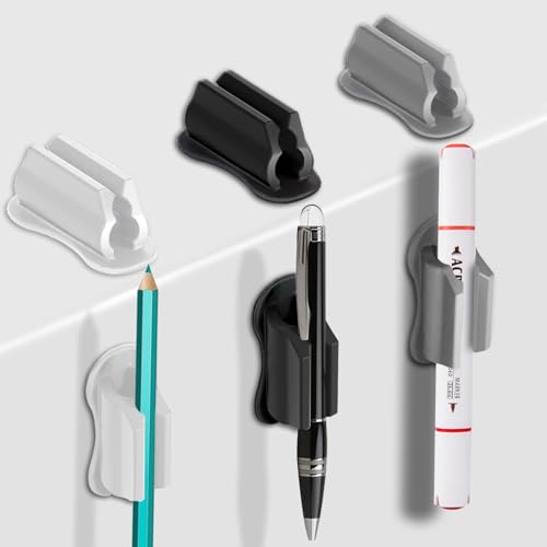Adhesive Pen Holder for Wall Pencil Holder for Desk Organizer, 6Pack Silicone Pen Holders for Clipboard, Marker Holder Sticky Pen Holder for Desk Accessories, Office Supplies (2black+2white+2grey) - color: white×2+ black×2+grey×2