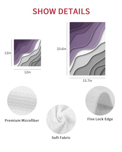 Ombre Purple Dish Towels Set,Waffle Weave Kitchen Towels 3 Pieces,Microfiber Hair Face Bath Tea Towel Absorbent Quick Drying Cleaning Dish Cloths,Abstract Geometric Grey Modern White 12"x12" - color: Purple, size: 3PCS,12"x12"