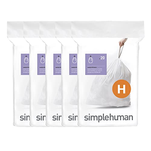 simplehuman Code H 100 Count Custom Fit Liners, Drawstring Kitchen Trash Bags, One-by-One Mess-Free Dispense, Extra Thick & Double Seamed, 50% PCR Plastic, 30-35 Liter / 8-9 Gallon, White - size: 100 Count (Pack of 1)