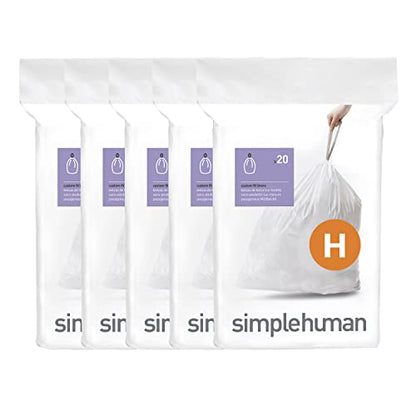 simplehuman Code H 100 Count Custom Fit Liners, Drawstring Kitchen Trash Bags, One-by-One Mess-Free Dispense, Extra Thick & Double Seamed, 50% PCR Plastic, 30-35 Liter / 8-9 Gallon, White - size: 100 Count (Pack of 1)