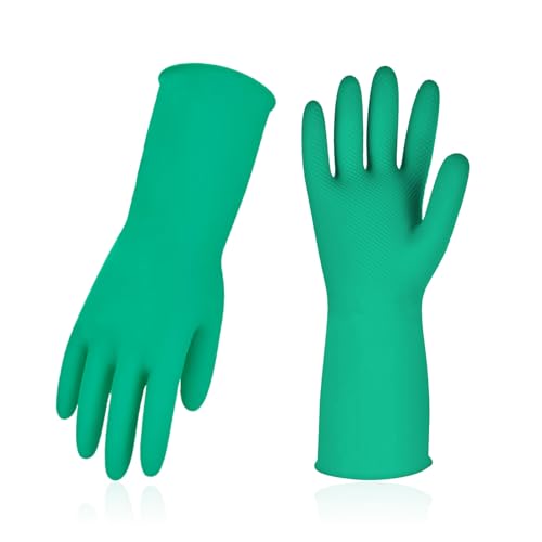 Vgo... 1-Pair Reusable Household Gloves, Rubber Dishwashing gloves, Extra Thickness, Long Sleeves, Kitchen Cleaning, Working, Painting, Gardening, Pet Care (Size M, Green, HH4601) - color: 1 Pair - Dark Green, size: Medium