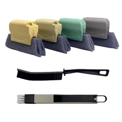 Window Track Cleaning Tool Set, 4Pcs Washable Sponge Brushes with Corner Scraper & Detachable Head, Deep Clean for Window Grooves, Sliding Doors, Tile Grout, Air Vents & Keyboard Gaps - color: 6pcs