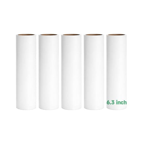 5 Pack 6.3 Inch Lint Roller Refills, 60 Sheets Per Roll - 300 Total Sheets | Sticky Adhesive Lint & Pet Hair Remover for Clothes, Furniture, Car Seats & Bedding (5, 6.3 Inch) - size: 6.3 Inch