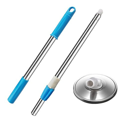 Spin Mop Replacement Mop Handle, 49-inch 360 Degrees Rotating Telescopic Replacement Mop Stick with Stainless Steel Disc for Spin Mop Bucket Cleaning System (Stainless Steel Disc, Blue) - color: Blue, style: Stainless Steel
