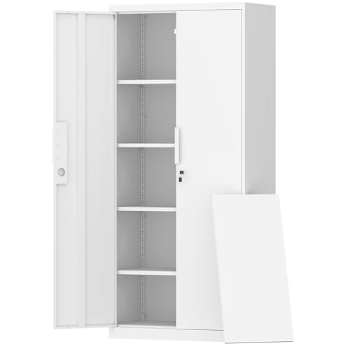 GREATMEET Metal Garage Storage Cabinets, 71" H Locking Garage Cabinets with 2 Doors and 4 Shelves, Utility Cabinet for Office, Garage, Home, Gym, School, White - color: White, size: 71"H × 32"W × 17"D-Garage