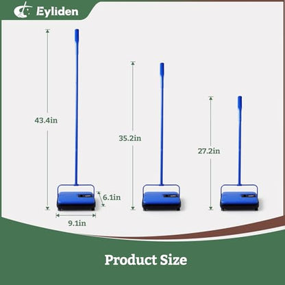 Eyliden Carpet Sweeper, Mini Size Lightweight Hand Push - No Noise, Non-Electric, Easy Manual Sweeping Only for Carpet Cleaning (Blue) - color: Blue