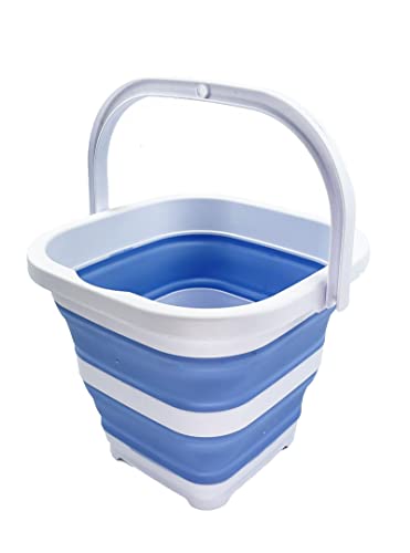 SAMMART Collapsible Rectangular Cleaning Bucket 5L (1.3 Gallon)- Foldable Camping Beach Sand Water Pot Pail- Portable Space Saving Tub for Household, Outdoor Car Washing (White/Baby Blue) - color: White/Baby Blue