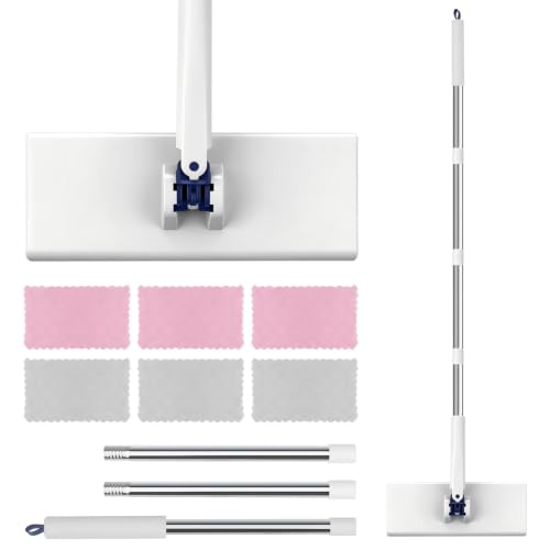 Snap Grip Mini Mop with 6 Washable Pads, Zero-Touch Flat Floor Mops for Wall Window Ceiling, Lazy Dry Wet Mops with 47" Handle, Dust Mop Household Items for Floor Cleaning for Home Kitchen Bathroom