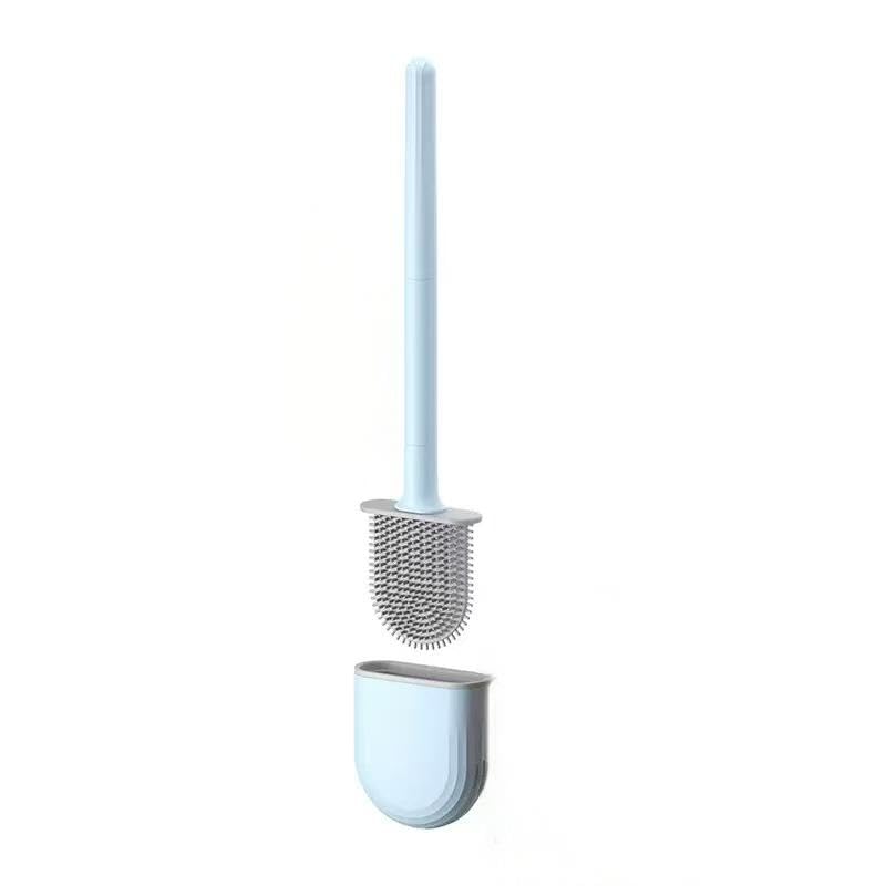 RV Silicone Toilet Brush with Holder, Drill-Free Wall Mounted Toilet Bowl Cleaner, Anti-Drip Anti-Roll Compact Brush for RV Camper & Small Bathroom - color: Blue